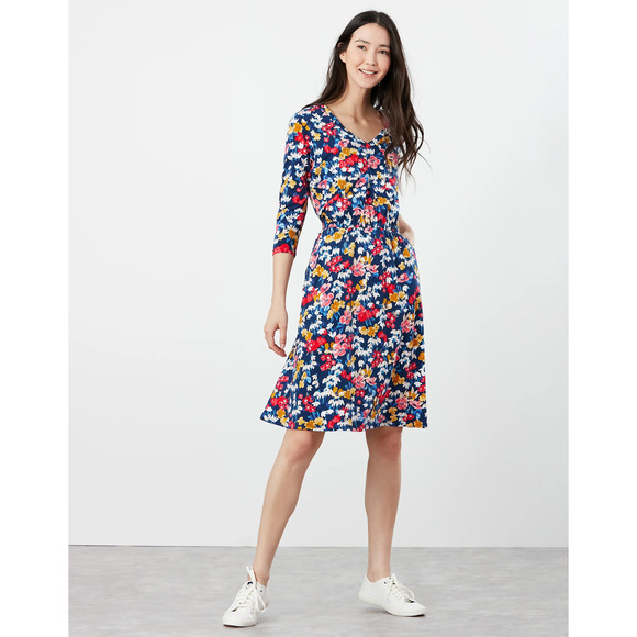 Joules Vibrant Blue Floral Midi Dress - Picture 4 of 16